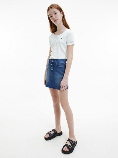 Calvin Klein Ruhák HU209349 | Calvin Klein Organic Cotton Button Front Lány Póló Világos Fehér